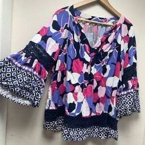 crown & ivy Multicolor Floral Blouse with Bell Sleeves